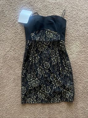 Black & Gold Floral Lace Bodycon Dress